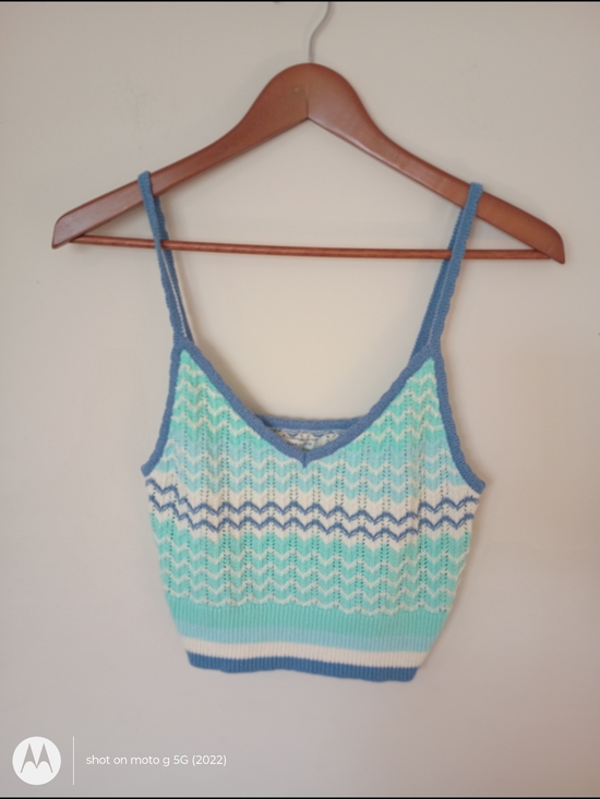 American Eagle Outfitters Tops - American Eagle Blue & Mint Knit Cropped Tank Top Size L